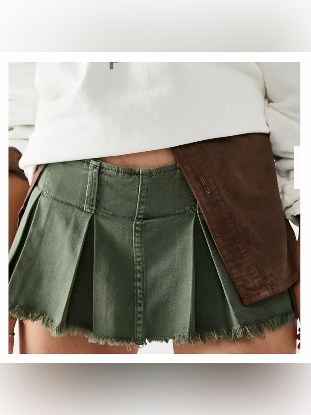 Free People Military Green Mini Pleated Skort